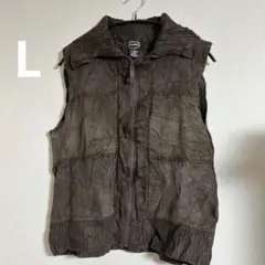 極希少✨【L】本革×ニット 異素材切替 レザーベスト ブラウン