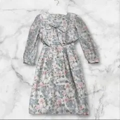 【希少美品】クレージュ　長袖ロングワンピース　リボン　花柄　総柄　ピンク　ブルーのサムネイル