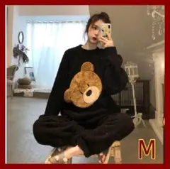 【在庫ラスト】パジャマ　ルームウェア　レディース　M くま　ブラック　韓国