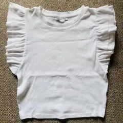 ZARA 新品未使用 フリル袖 Tシャツ リブTシャツ　Lサイズ　白