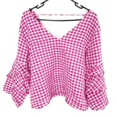 ZARA BASIC ザラ　ギンガムチェック　フリル　ブラウス　ピンク