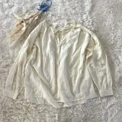 【エドウィン】アイボリー 長袖シアーシャツ　カジュアル　襟リボン　Lサイズ