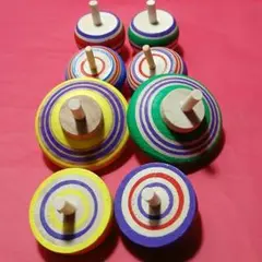 国産手仕事木製手捻りコマ4種2点8個セット