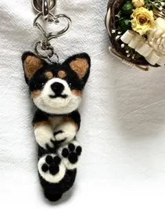 羊毛フェルト犬 黒柴のキーホルダー ハンドメイド