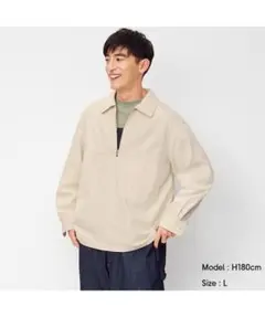 ​【GU】ジーユー コットンジップアップブルゾン L オフホワイト 春アウター