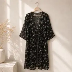 Curie Blonde 花柄シアーロングガウン ブラック Free 美品のサムネイル