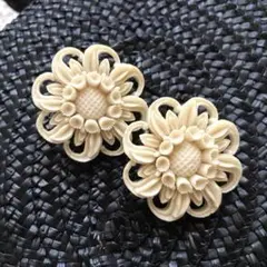 40s ヴィンテージ セルロイド アイボリー イヤリング
