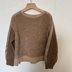 LASUD ヤマダヤ　異素材切替 ボア×ニット ベージュ系