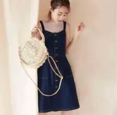Heather　ヘザー　デニムワンピース　レディース　ひざ丈　かわいい　ブルーのサムネイル