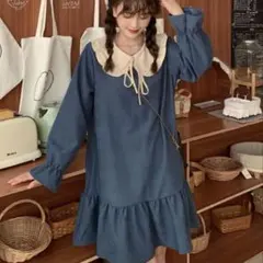 襟付き長袖ワンピース
