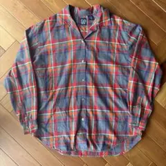 【90s】OLD GAP 開襟シャツ オープンカラー S チェック柄 長袖 美品