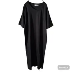 J1813 ヴァンダッシュ Vネックロングワンピース L チャコールグレー 半袖