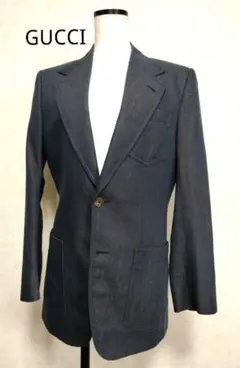 グッチ テーラードジャケット 44 ダークブルー デニム調 メンズ
