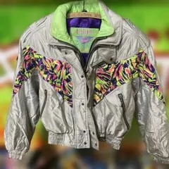 ellesse エレッセ ファー付き ヴィンテージ スキーウェア シルバー M