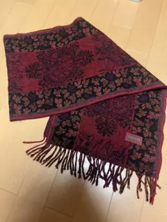 KENZO マフラー ウール100% ボタニカル柄 レッド ブラック お買い得‼️のサムネイル