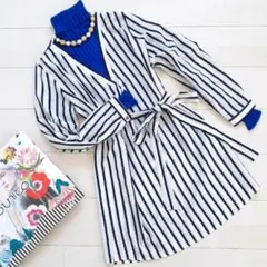 FOREVER21　ブルー×ホワイト　ストライプ柄ワンピース