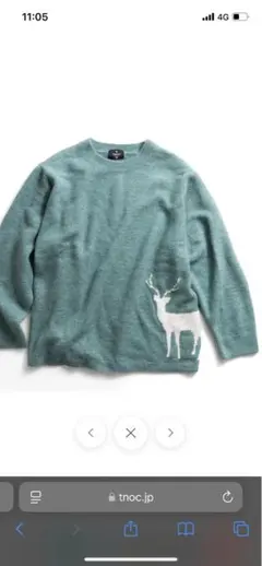 tnoc グリーンニット 鹿の刺繍入り