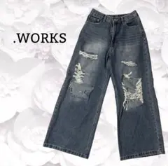 『WORKS』デニム パンツダメージ ジーンズ/ ワイド【M】ブルー 系