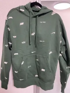 NIKE ナイキ パーカー S グリーン 総柄ロゴ フーディ プルオーバー