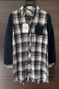 しまむら　チェック柄長袖シャツ M ネイビー/ホワイト/レッド