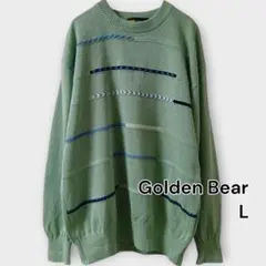 Golden Bear 麻混 ニットセーター L メンズ ミント ボーダー柄