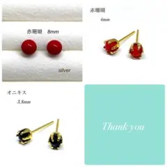 赤珊瑚　スタッドピアス　サージカルステンレス　シルバー