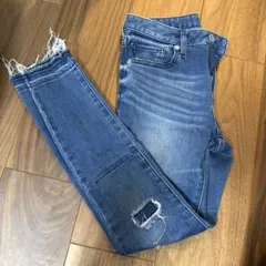 ダメージ加工 スキニーデニム ダークブルー