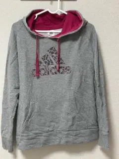 adidas フード付きパーカー グレー/ピンク