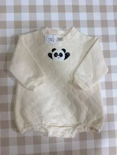 パンダ刺繍　キルト　ロンパース　80