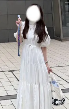snidel ホワイト パフスリーブ ティアードワンピース