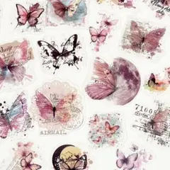 ◤コラージュ◢✨新品✨　PETシール　蝶のコラージュ　ピンク　40枚入り