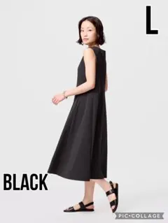 UNIQLO ウルトラストレッチワンピース/ノースリーブ/丈短め L・BLACK