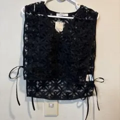 Samansa Mos2 ブラック レースベスト フリーサイズ