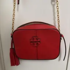 トリーバーチ　赤いレザーショルダーバッグ