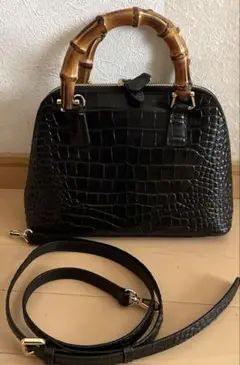 美品 RODANIA ハンドバッグ クロコダイル シャイニング クラウン 黒 美品】RODANIA ハンドバッグ クロコダイル シャイニング クラウン 黒