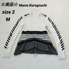 マメクロゴウチ　ペプラムニット タートルネック リブニット セーター 白 2