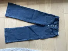 ダークブルー ボタン付きロングパンツ