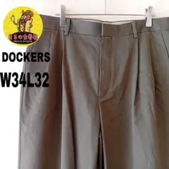 USA古着 DOCKERS　チノパンW34L32　グリーンカーキ　ツータック