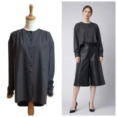 【Drawer】 コットンチェックノーカラーシャツ