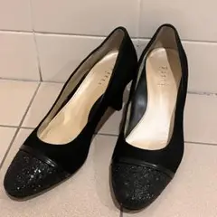PITTI スエードグリッター　黒パンプス　22.5cm　ヒール6cm