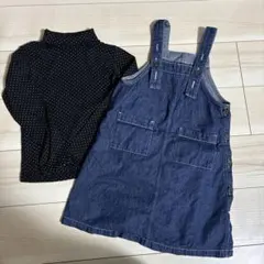 ドット柄トップス＆デニムサロペット ワンピース　2点セット