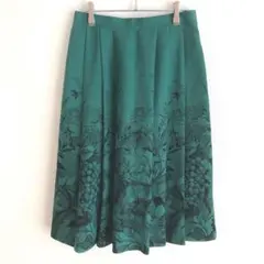 ✨良品✨ バンベール 【13BR】 スカート プリーツ 花柄 上品 ゆったり 緑