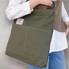 新品✨キャンバス地　ショルダー　トートバッグ　オリーブ　グリーン