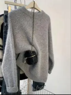 グレー クルーネックニット S モヘア