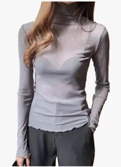 [Gincci] シースルー ブラウス レディース 長袖 レース シアートップス