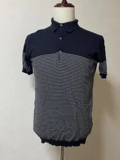 ジョンスメドレー 半袖 ポロシャツ ニット グレー ボーダー M 