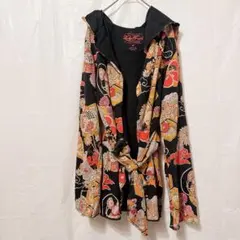 美品✨️ Lucky Brand フード付き カーディガン 和柄 ブラック 黒