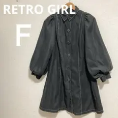 ★バルーン袖ミニワンピース F ブラック 前ボタン ステッチ チュニックのサムネイル