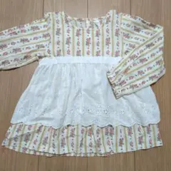 バースデイ コトリ エプロン風 花柄 ストライプ ブラウス 120cm