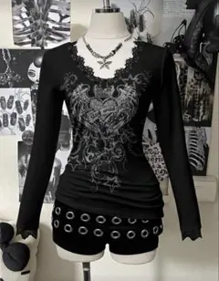 y2k レース付きピチT グランジ